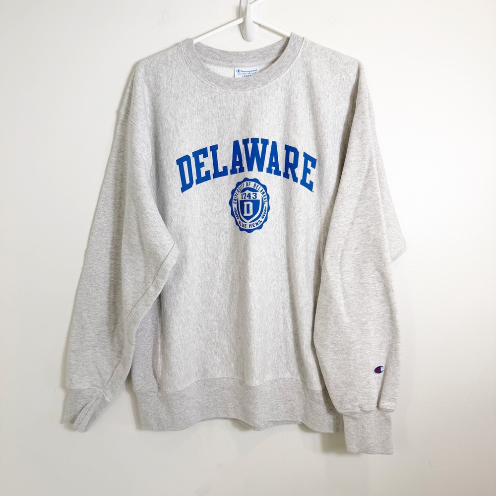 Champion Sweatshirt Mens Large Gray Delaware Blue Hens Reverse Weave Pullover